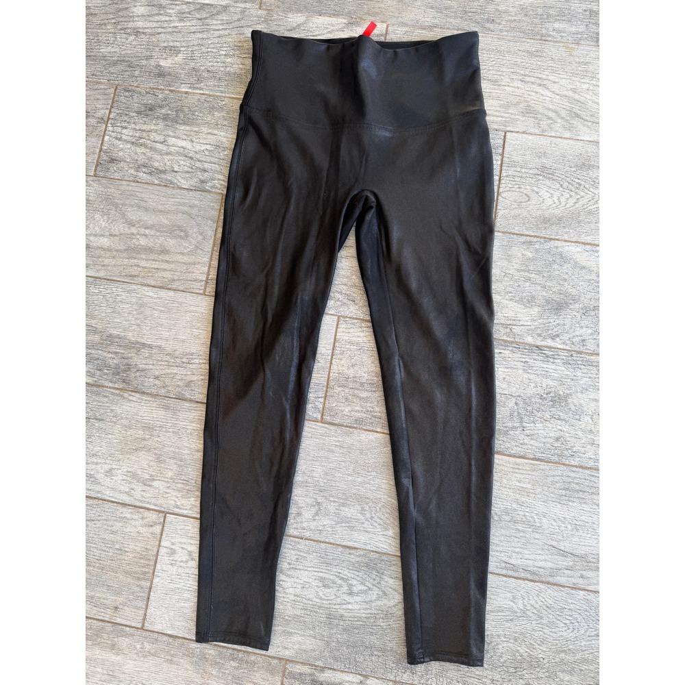 SPANX Faux Leather Leggings Black High Waist Shiny PXL Extra Large Petite Pants